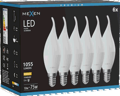 Mexen Nova 6x Ampoule LED flamme E14, C37, 10W, Chaud - 3000K, 1055 lm - L106-E14-1030-01x06