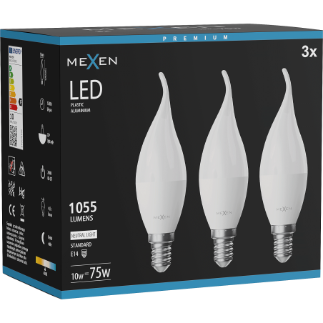 Mexen Nova 3x Ampoule LED flamme E14, C37, 10W, Neutre - 4000K, 1055 lm - L106-E14-1040-01x03