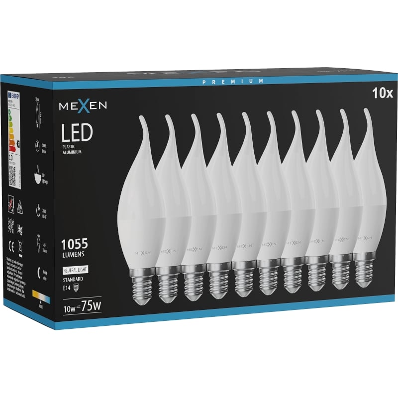 Mexen Nova 10x ampoule LED flamme E14, C37, 10W, Neutre - 4000K, 1055 lm - L106-E14-1040-01x10