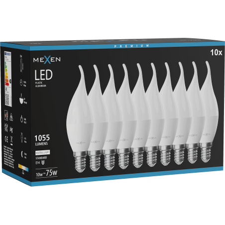 Mexen Nova 10x ampoule LED flamme E14, C37, 10W, Neutre - 4000K, 1055 lm - L106-E14-1040-01x10