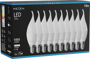 Mexen Nova 10x ampoule LED flamme E14, C37, 10W, Neutre - 4000K, 1055 lm - L106-E14-1040-01x10