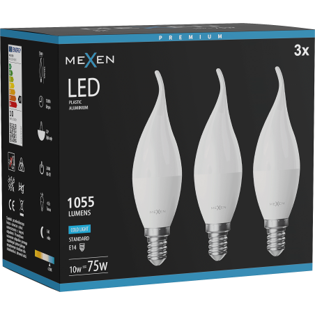 Mexen Nova 3x Ampoule LED flamme E14, C37, 10W, Froid - 6500K, 1055 lm - L106-E14-1065-01x03
