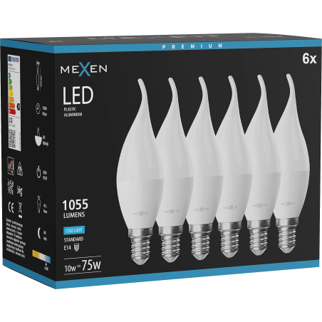 Mexen Nova 6x Ampoule LED flamme E14, C37, 10W, Froid - 6500K, 1055 lm - L106-E14-1065-01x06