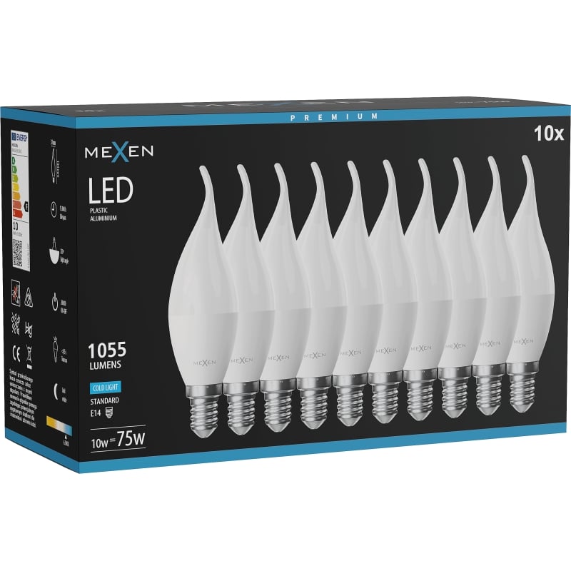 Mexen Nova 10x Ampoule LED flamme E14, C37, 10W, Froid - 6500K, 1055 lm - L106-E14-1065-01x10