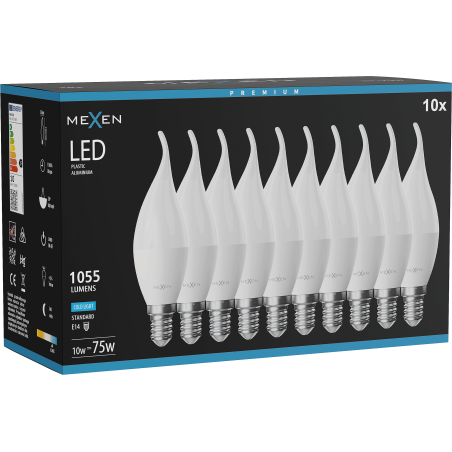 Mexen Nova 10x Ampoule LED flamme E14, C37, 10W, Froid - 6500K, 1055 lm - L106-E14-1065-01x10