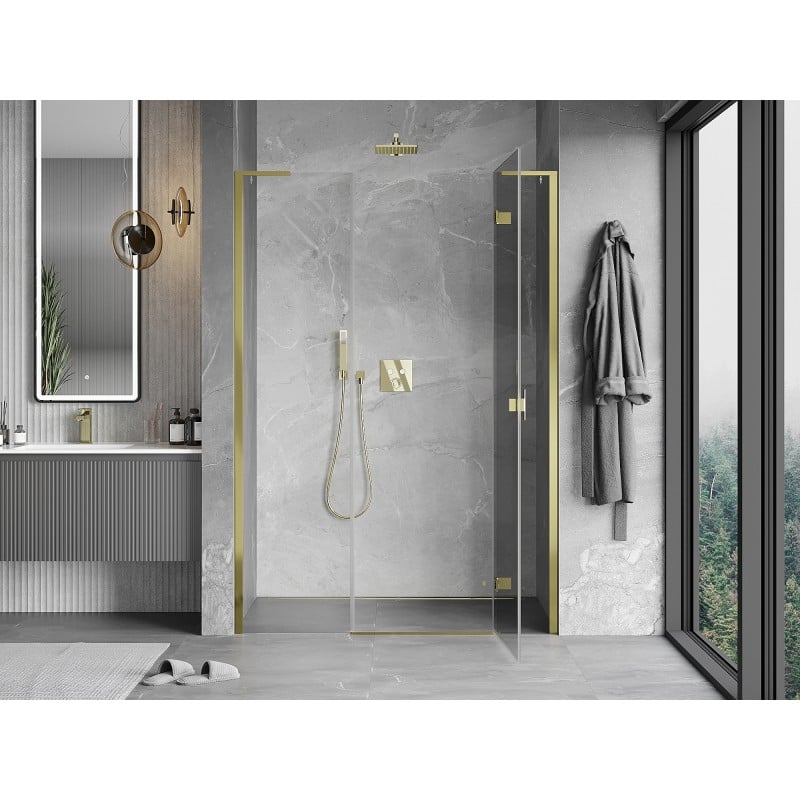 Mexen Mist-H L porte de douche pivotante droite 145 cm, transparent, doré - 8A5L-145-001-50-00-P