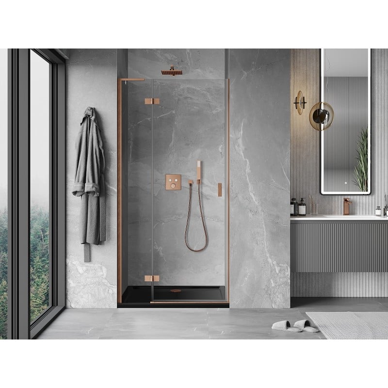 Mexen Mist-H L porte de douche pivotante gauche 100 cm, transparent, cuivre brossé - 8A5L-100-000-65-00-L