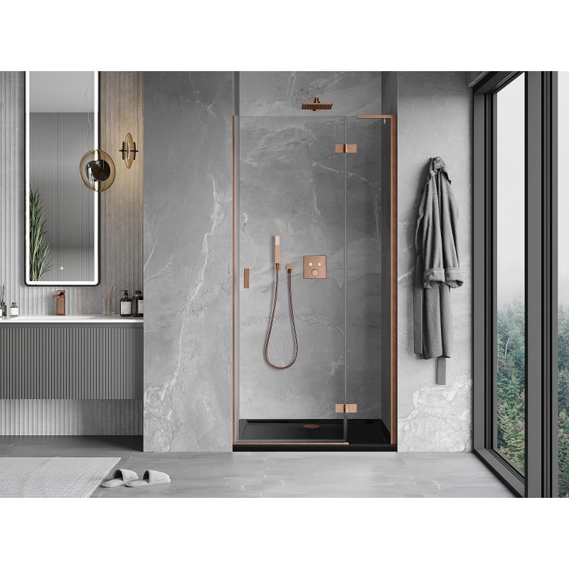 Mexen Mist-H L porte de douche pivotante droite 80 cm, transparente, cuivre brossé - 8A5L-080-000-65-00-P
