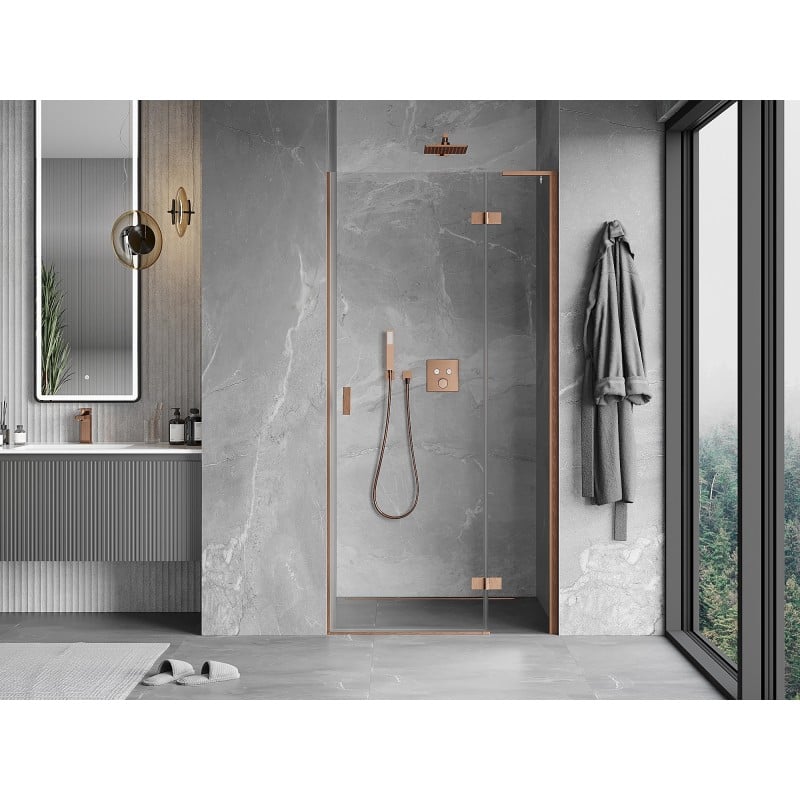 Mexen Mist-H L porte de douche pivotante droite 85 cm, transparent, cuivre brossé - 8A5L-085-000-65-00-P