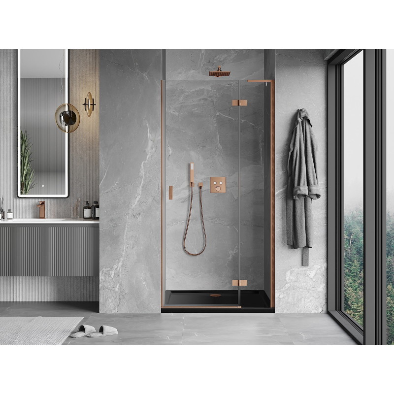 Mexen Mist-H L porte de douche pivotante droite 115 cm, transparent, cuivre brossé - 8A5L-115-000-65-00-P