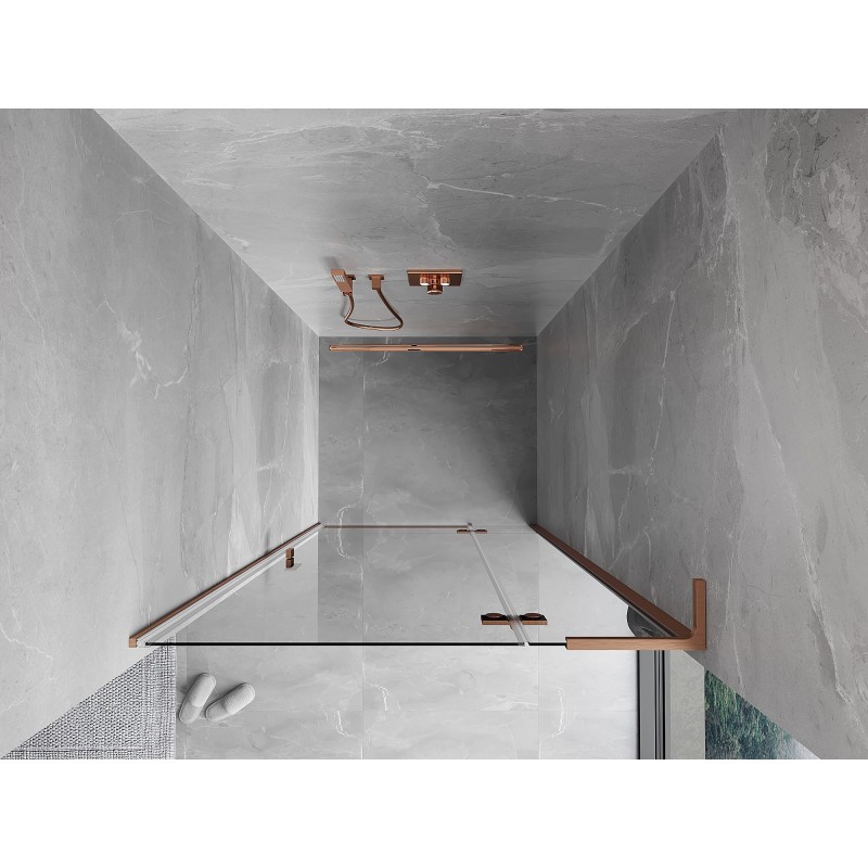 Mexen Mist-H L porte de douche pivotante droite 120 cm, transparent, cuivre brossé - 8A5L-120-000-65-00-P