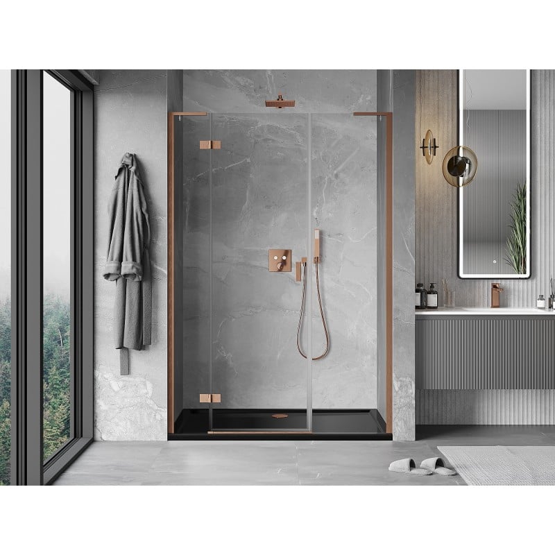 Mexen Mist-H L porte de douche pivotante gauche 120 cm, transparent, cuivre brossé - 8A5L-120-001-65-00-L
