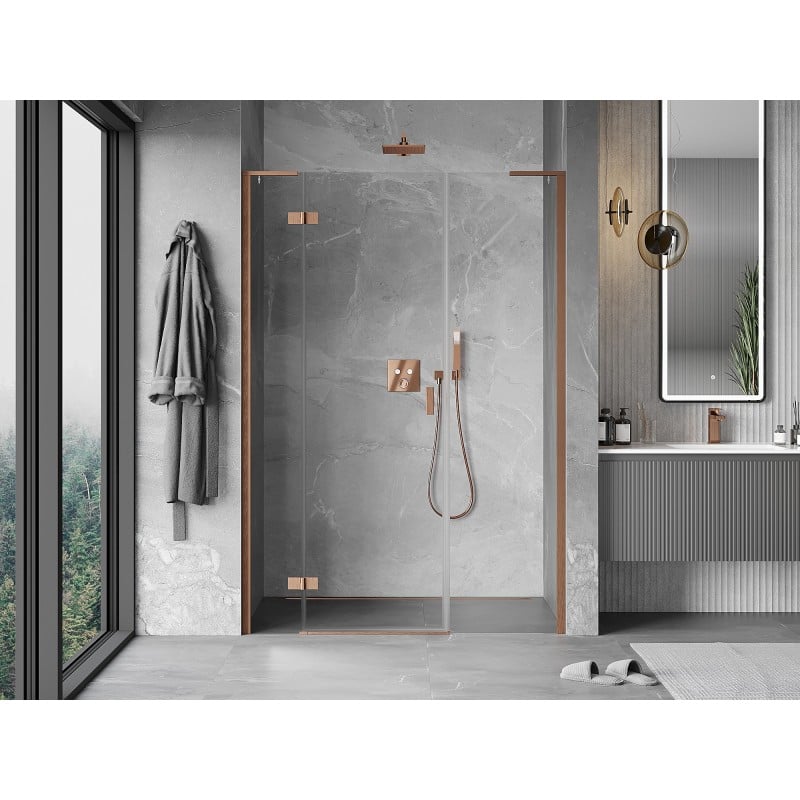 Mexen Mist-H L porte de douche pivotante gauche 135 cm, transparent, cuivre brossé - 8A5L-135-001-65-00-L