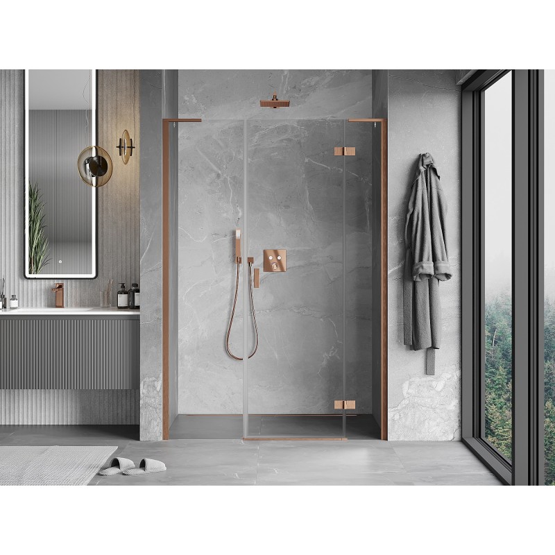Mexen Mist-H L porte de douche battante droite 140 cm, transparent, cuivre brossé - 8A5L-140-001-65-00-P