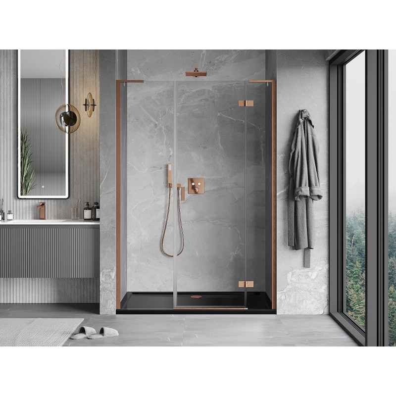 Mexen Mist-H L porte de douche battante droite 145 cm, transparent, cuivre brossé - 8A5L-145-001-65-00-P