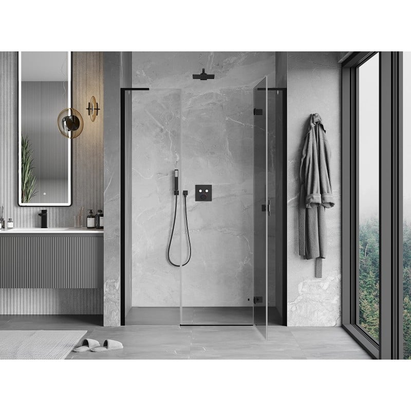 Mexen Mist-H L porte de douche pivotante droite 140 cm, transparent, noir - 8A5L-140-001-70-00-P