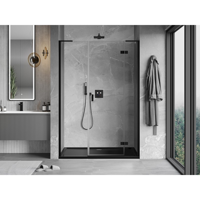 Mexen Mist-H L porte de douche pivotante droite 155 cm, transparent, noir - 8A5L-155-001-70-00-P