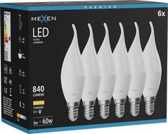 Mexen Nova 6x Ampoule LED flamme E14, C37, 8W, Chaude - 3000K, 840 lm - L106-E14-0830-01x06