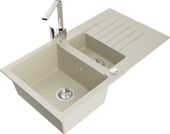 Mexen Matias évier en granit 1,5 bac avec égouttoir et mitigeur Rita, beige - 6502-69-670300-00