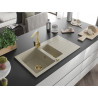 Mexen Matias évier en granit 1,5 cuves avec égouttoir et robinet de cuisine Rita, beige - 6502-69-670300-50