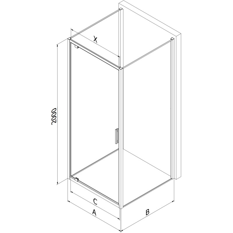 Mexen Exo-BR 3S cabine de douche à 3 murs pivotante 80 x 75 cm, transparent, or - 8181-080-075-50-00-3S