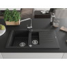Mexen Matias évier en granit 1,5 cuves avec égouttoir et robinet de cuisine Rita, noir/métallisé argent - 6502-73-670300-00