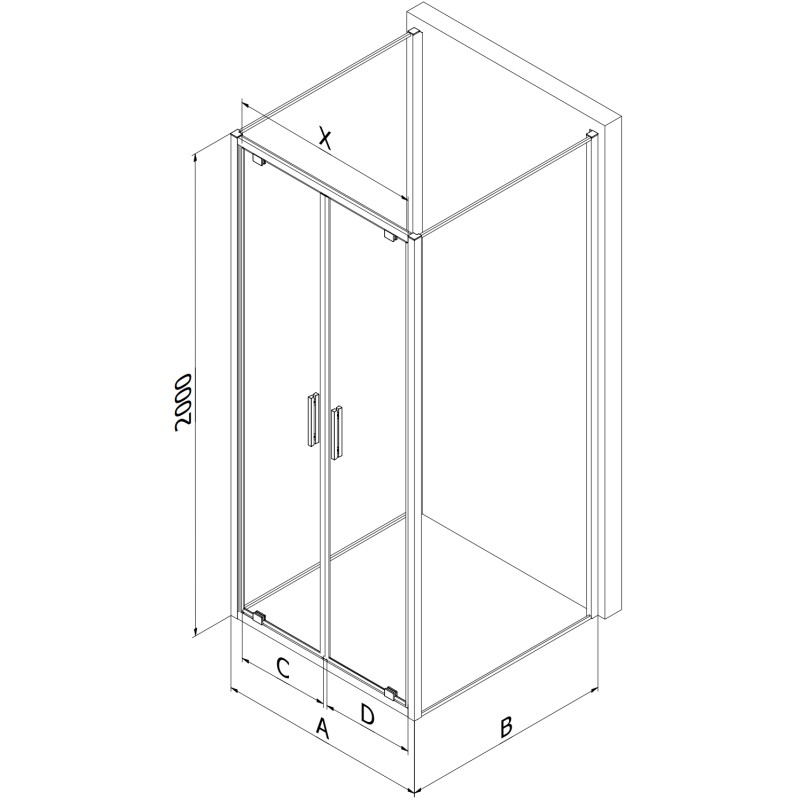 Mexen Exo-BR Duo 3S cabine de douche 3 parois battante 90 x 70 cm, transparente, dorée - 8182-090-070-50-00-3S