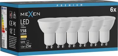 Mexen Nova 6x Ampoule LED GU10, 1,5W, Chaude - 3000K, 158 lm - L107-GU10-0130-01x06