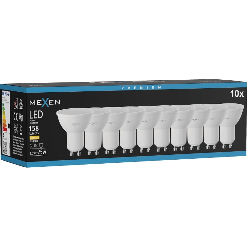 Mexen Nova 10x Ampoule LED GU10, 1,5W, Chaude - 3000K, 158 lm - L107-GU10-0130-01x10