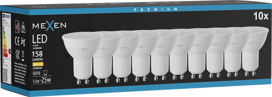 Mexen Nova 10x Ampoule LED GU10, 1,5W, Chaude - 3000K, 158 lm - L107-GU10-0130-01x10