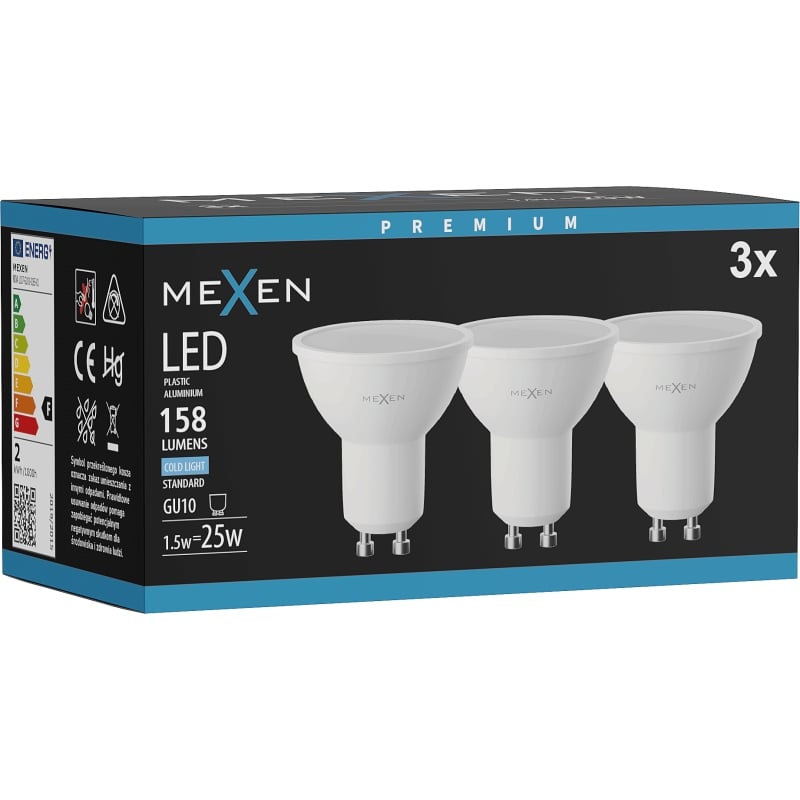 Mexen Nova 3x Ampoule LED GU10, 1,5W, Froid - 6500K, 158 lm - L107-GU10-0165-01x03