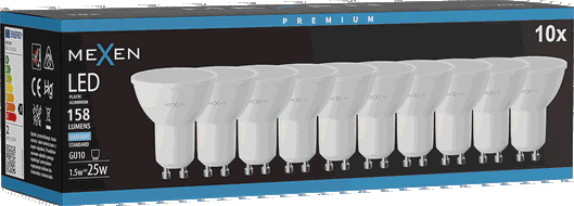 Mexen Nova 10x Ampoule LED GU10, 1,5W, Froid - 6500K, 158 lm - L107-GU10-0165-01x10