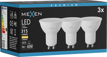 Mexen Nova 3x Ampoule LED GU10, 3W, Chaude - 3000K, 315 lm - L107-GU10-0330-01x03