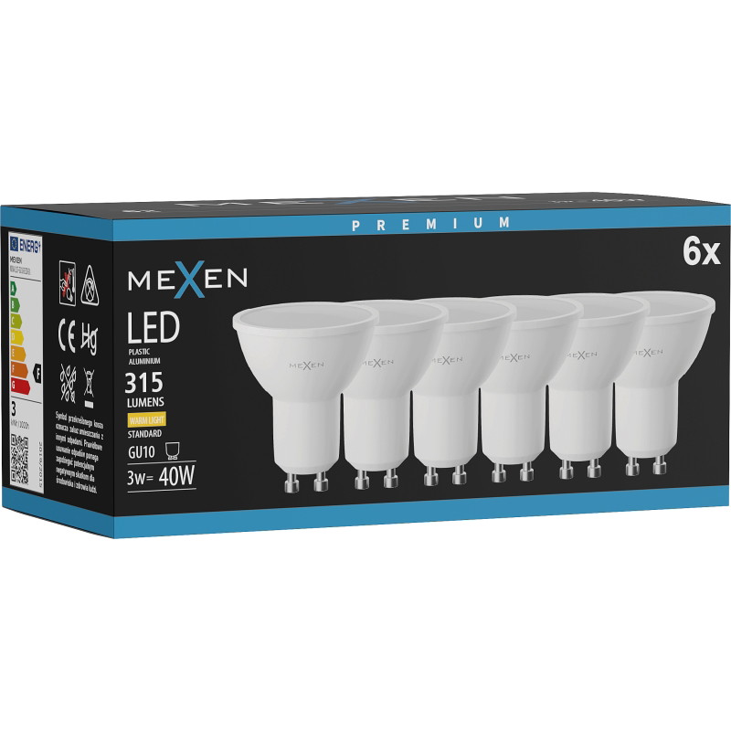 Mexen Nova 6x Ampoule LED GU10, 3W, Chaude - 3000K, 315 lm - L107-GU10-0330-01x06