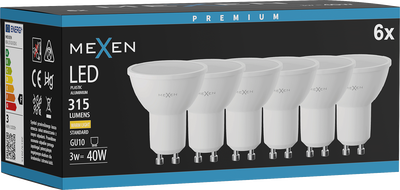 Mexen Nova 6x Ampoule LED GU10, 3W, Chaude - 3000K, 315 lm - L107-GU10-0330-01x06