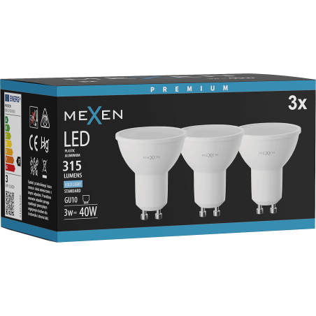 Mexen Nova 3x ampoule LED GU10, 3W, Froid - 6500K, 315 lm - L107-GU10-0365-01x03