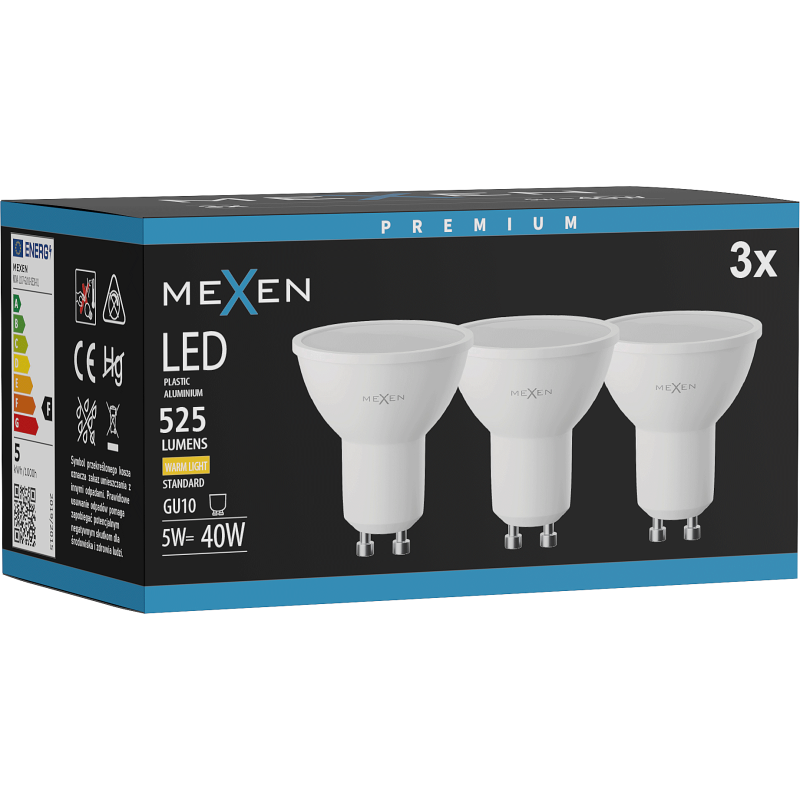 Mexen Nova 3x Ampoule LED GU10, 5W, Chaude - 3000K, 525 lm - L107-GU10-0530-01x03