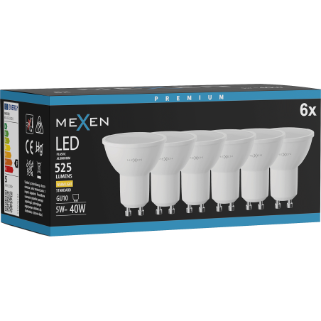 Mexen Nova 6x Ampoule LED GU10, 5W, Chaude - 3000K, 525 lm - L107-GU10-0530-01x06