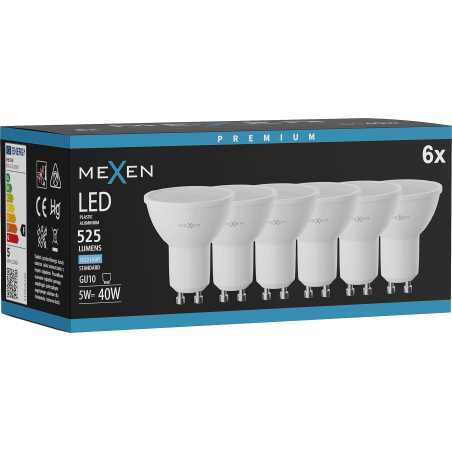 Mexen Nova 6x Ampoule LED GU10, 5W, Froid - 6500K, 525 lm - L107-GU10-0565-01x06