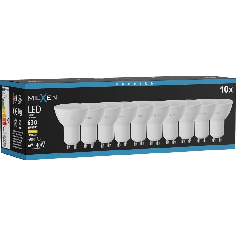Mexen Nova 10x Ampoule LED GU10, 6W, Chaude - 3000K, 630 lm - L107-GU10-0630-01x10
