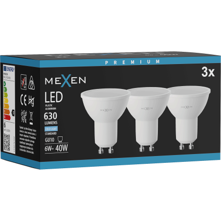 Mexen Nova 3x Ampoule LED GU10, 6W, Froid - 6500K, 630 lm - L107-GU10-0665-01x03