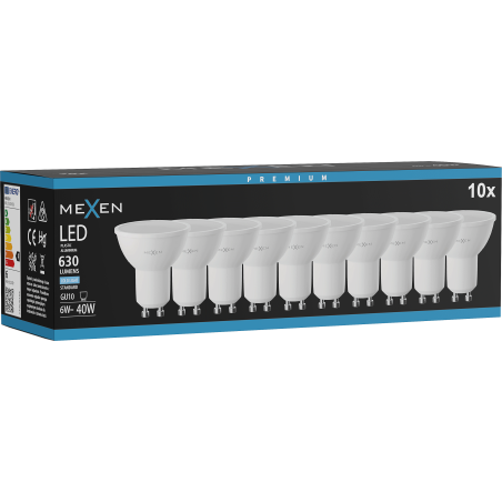 Mexen Nova 10x Ampoule LED GU10, 6W, Froid - 6500K, 630 lm - L107-GU10-0665-01x10
