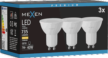 Mexen Nova 3x Ampoule LED GU10, 7W, Chaude - 3000K, 735 lm - L107-GU10-0730-01x03