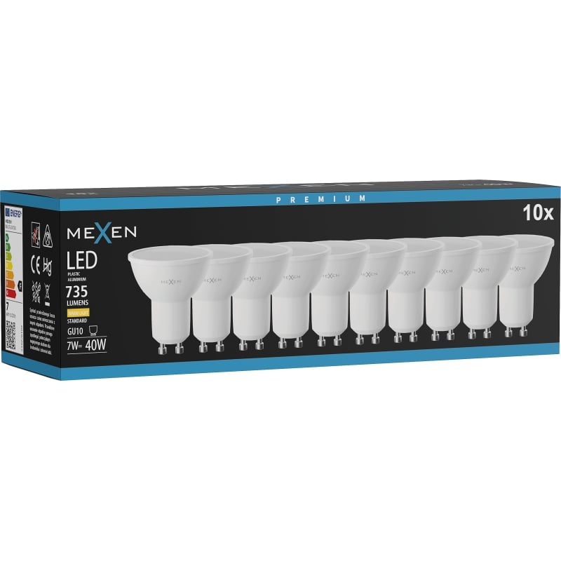 Mexen Nova 10x Ampoule LED GU10, 7W, Chaude - 3000K, 735 lm - L107-GU10-0730-01x10