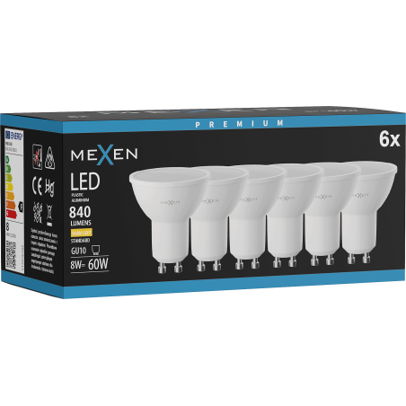 Mexen Nova 6x Ampoule LED GU10, 8W, Chaude - 3000K, 840 lm - L108-GU10-0830-01x06
