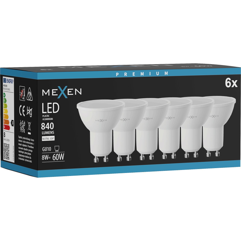 Mexen Nova 6x Ampoule LED GU10, 8W, Neutre - 4000K, 840 lm - L108-GU10-0840-01x06