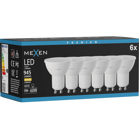 Mexen Nova 6x Ampoule LED GU10, 9W, Chaude - 3000K, 945 lm - L108-GU10-0930-01x06