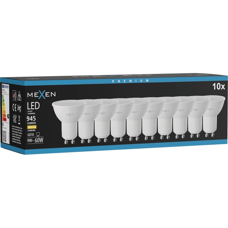 Mexen Nova 10x Ampoule LED GU10, 9W, Chaude - 3000K, 945 lm - L108-GU10-0930-01x10