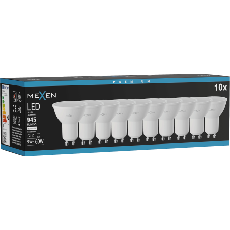 Mexen Nova 10x Ampoule LED GU10, 9W, Neutre - 4000K, 945 lm - L108-GU10-0940-01x10