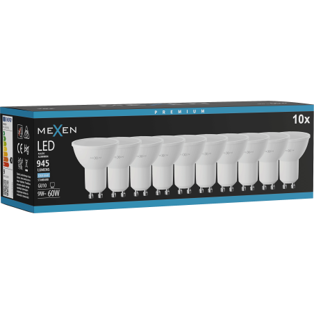 Mexen Nova 10x Ampoule LED GU10, 9W, Froid - 6500K, 945 lm - L108-GU10-0965-01x10